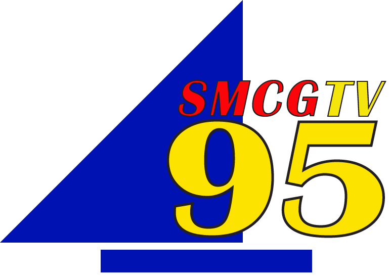 The Channel 95 logo - A blue sailboat made of a rectangle and triangle, with 'SMCGTV 95' overtop it in red and yellow.