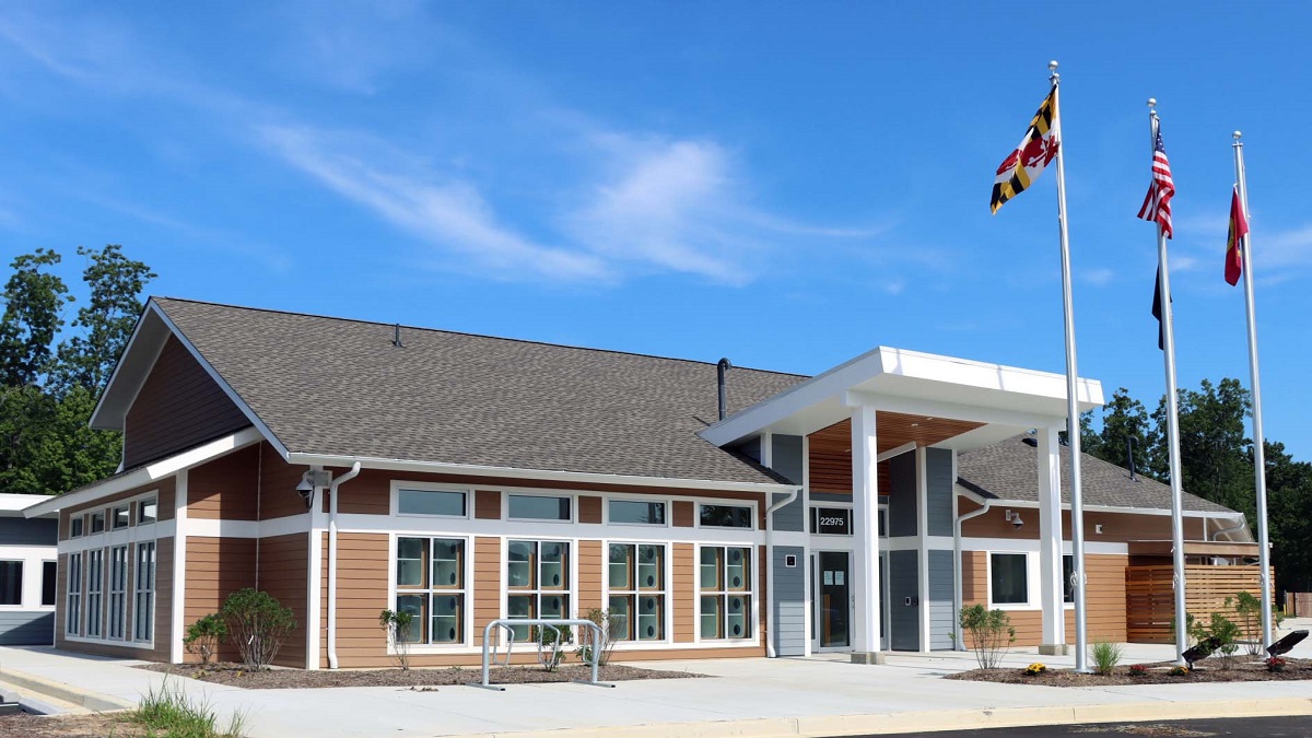 An offset view of the new St. Mary's County Animal Adoption & Resource Center building.